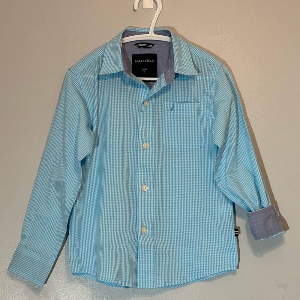 Nautica Aqua Gingham Button Down Shirt Dress Shirt Size 4